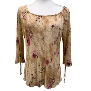Vintage Dori Floral Sheer Beige Top Carrie Bradshaw Whimsigoth Boho Y2K Large